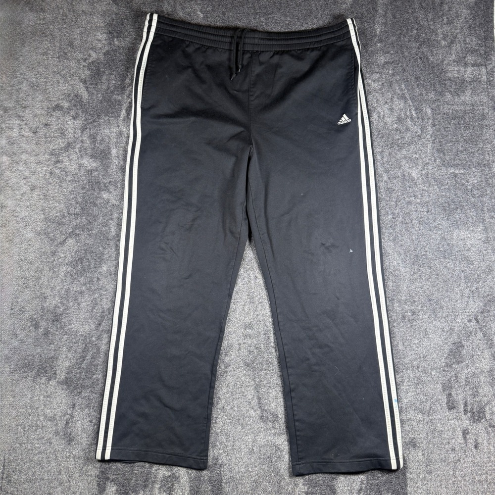 Adidas Mens Black White 3 Stripe Track Pants Large AUZ 001 Drawstring Athletic